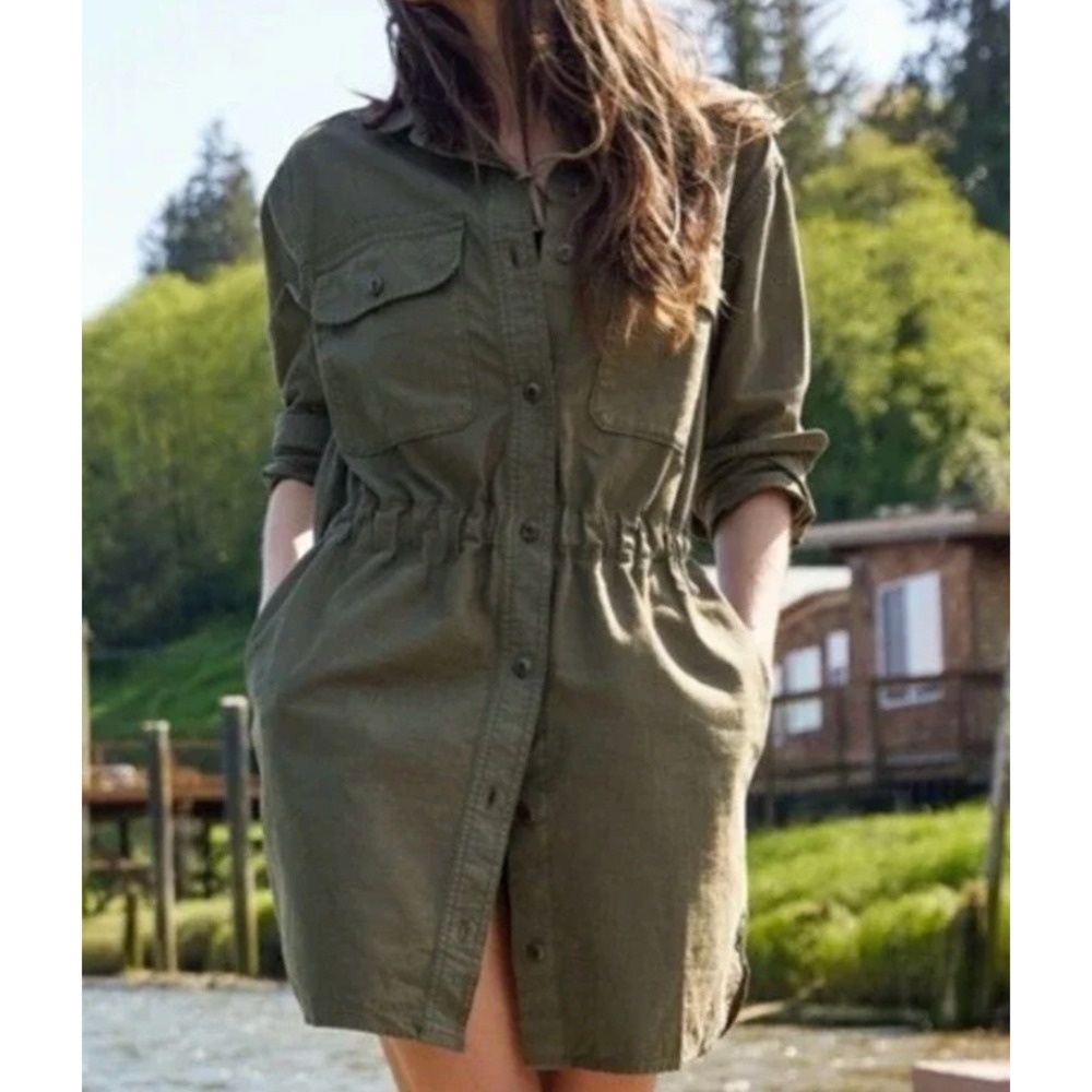 Outerknown Organic Cotton Utility Shirt Dress NWT XS Olive Green Safari Military
